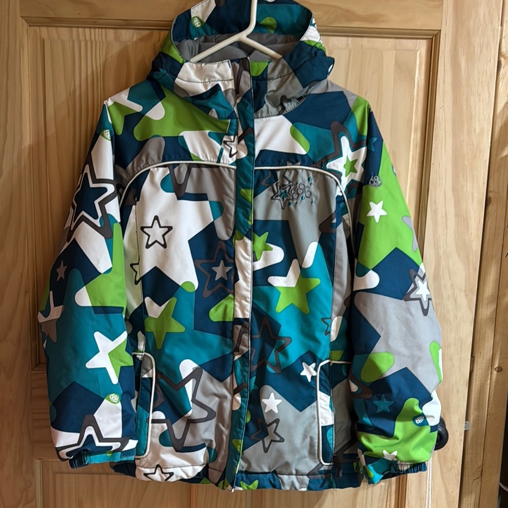 Girls Star-Patterned Jacket - Blue, Green, Gray